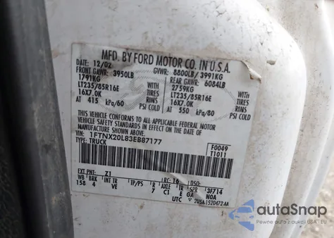 2003 Ford F-250 Lariat/Xl/Xlt from USA, damaged, VIN 1FTNX20L83EB87177